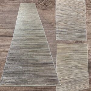 Set of Two Beige Textured Shimmery Placemats and Table Runner